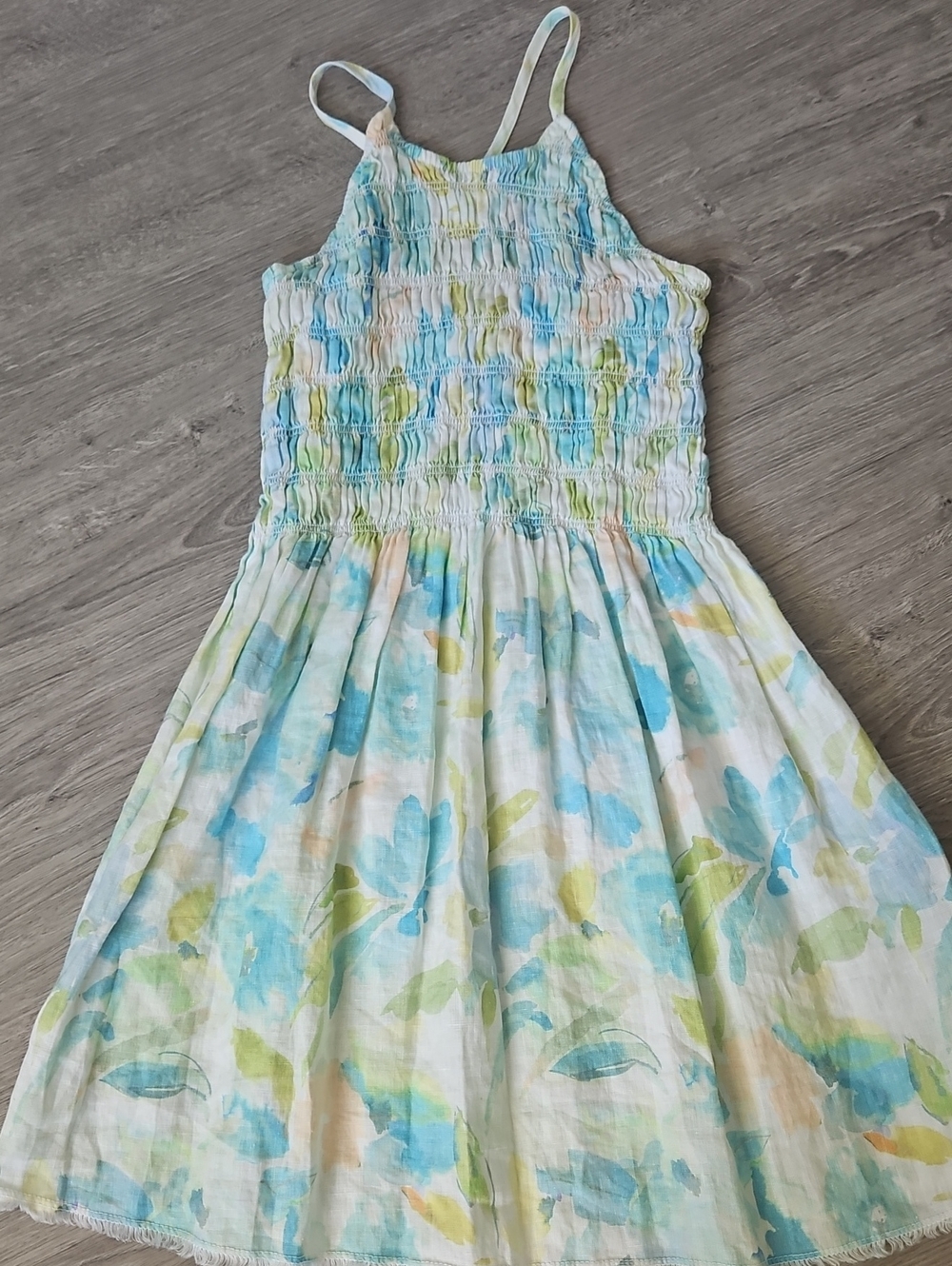 Bella Dahl White Dress with Aqua & Green Watercolor Print